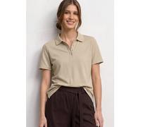 Poloshirt STREET ONE, Damen, Gr. 44, cotton beige, Web, 97% Baumwolle, 3% Elasthan, unifarben, normal normal, hoch geschlossener Ausschnitt, abgesteppt, Shirts, aus Baumwolle mit Stretchante (35084453