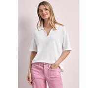Poloshirt STREET ONE, Damen, Gr. 44, sanftes weiß, Web, 50% Modal, 50% Baumwolle, unifarben, comfort fit normal, hoch geschlossener Ausschnitt, normaler Saum, Shirts, im soften Baumwoll-Mix (67544033-