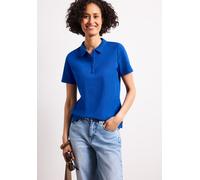 Poloshirt STREET ONE, Damen, Gr. 46, amparo blau, Web, 97% Baumwolle, 3% Elasthan, unifarben, normal normal, hoch geschlossener Ausschnitt, abgesteppt, Shirts, aus Baumwolle mit Stretchante (41155016-