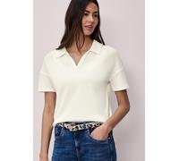 Poloshirt STREET ONE, Damen, Gr. 46, sanftes weiß, Stoff, 50% Viskose, 47% Polyester, 3% Elasthan, unifarben, normal normal, hoch geschlossener Ausschnitt, abgesteppt, Shirts, aus softer Viskose (1766