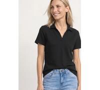 Poloshirt STREET ONE, Damen, Gr. 46, schwarz, Web, 97% Baumwolle, 3% Elasthan, unifarben, comfort fit normal, hoch geschlossener Ausschnitt, normaler Saum, Shirts, mit geschlitztem Rundhalsausschnitt