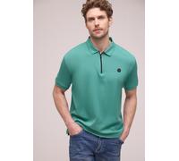 Poloshirt STREET ONE MEN, Damen, Gr. L (42), caribbean grün, Web, 95% Baumwolle, 5% Elasthan, unifarben, normal normal, hoch geschlossener Ausschnitt, abgesteppt, Shirts, mit Waffelstruktur (37350810-