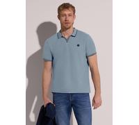 Poloshirt STREET ONE MEN, Herren, Gr. L (42), lake blau, Web, 50% Baumwolle, 48% Polyester, 2% Elasthan, unifarben, normal normal, hoch geschlossener Ausschnitt, abgesteppt, Shirts, im soften Baumwoll