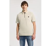 Poloshirt STREET ONE MEN, Herren, Gr. M (40), beige (sandweiß), Web, 86% Baumwolle, 14% Modal, unifarben, normal normal, hoch geschlossener Ausschnitt, abgesteppt, Shirts, im soften Baumwoll-Mix (3463