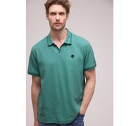 Poloshirt STREET ONE MEN, Herren, Gr. M (40), caribbean grün, Web, 50% Baumwolle, 48% Polyester, 2% Elasthan, unifarben, normal normal, hoch geschlossener Ausschnitt, abgesteppt, Shirts, im soften Bau