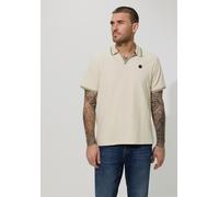 Poloshirt STREET ONE MEN, Herren, Gr. M (40), sandweiß, Web, 50% Baumwolle, 48% Polyester, 2% Elasthan, unifarben, normal normal, hoch geschlossener Ausschnitt, abgesteppt, Shirts, im soften Baumwoll-