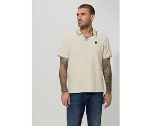 Poloshirt STREET ONE MEN, Herren, Gr. M (40), sandweiß, Web, 50% Baumwolle, 48% Polyester, 2% Elasthan, unifarben, normal normal, hoch geschlossener Ausschnitt, abgesteppt, Shirts, im soften Baumwoll-