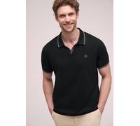 Poloshirt STREET ONE MEN, Herren, Gr. M (40), schwarz, Web, 50% Baumwolle, 48% Polyester, 2% Elasthan, unifarben, normal normal, hoch geschlossener Ausschnitt, abgesteppt, Shirts, im soften Baumwoll-M