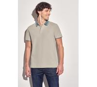 Poloshirt STREET ONE MEN, Herren, Gr. S (38), beige (basic beige), Web, 100% Baumwolle, unifarben, normal normal, hoch geschlossener Ausschnitt, Bündchen, Shirts, mit Kontrastdetails (53860846-S) basi
