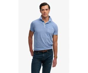 Poloshirt SUPERDRY "CLASSIC COTTON LINEN POLO", Herren, Gr. M, vibrant blau, Single Jersey, Obermaterial: 80% Baumwolle, 20% Leinen, unifarben, slim fit normal, Rundhals, Shirts, aus tollem Baumwoll-L