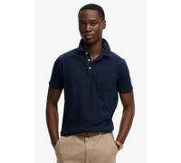 Poloshirt SUPERDRY "CLASSIC COTTON LINEN POLO", Damen, Gr. XL, hampton navy, Single Jersey, Obermaterial: 80% Baumwolle, 20% Leinen, unifarben, slim fit normal, Rundhals, Shirts, aus tollem Baumwoll-L