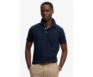Poloshirt SUPERDRY "CLASSIC COTTON LINEN POLO", Herren, Gr. XXL, hampton navy, Single Jersey, Obermaterial: 80% Baumwolle, 20% Leinen, unifarben, slim fit normal, Rundhals, Shirts, aus tollem Baumwoll