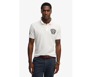Poloshirt SUPERDRY "CREST POLO", Herren, Gr. M, weiß (optic), Single Jersey, Obermaterial: 100% Baumwolle, bedruckt, relaxed fit normal, Rundhals, Shirts, mit Markenlabel, aus Baumwolle, Relaxed Fit,