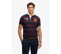 Poloshirt SUPERDRY "DOUBLE EMBLEM JERSEY SS RUGBY", Herren, Gr. 3XL, navy, rot chest band stripe, Single Jersey, Obermaterial: 100% Baumwolle, gestreift, relaxed fit normal, Rundhals, Shirts, im anges