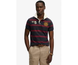 Poloshirt SUPERDRY "DOUBLE EMBLEM JERSEY SS RUGBY", Damen, Gr. XXL, rot, navy stripe, Single Jersey, Obermaterial: 100% Baumwolle, gestreift, relaxed fit normal, Rundhals, Shirts, im angesagten Rugby