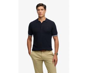 Poloshirt SUPERDRY "KNITTED TEXTURE S/S POLO", Herren, Gr. XL, blau (classic navy stag), Single Jersey, Obermaterial: 100% Baumwolle, unifarben, relaxed fit normal, Rundhals, Shirts, Baumwolle, relaxe