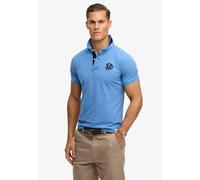 Poloshirt SUPERDRY "PIQUE MONOGRAM POLO", Herren, Gr. L, blau (tiefblau wave, eclipse navy), Piqué, Obermaterial: 100% Baumwolle, unifarben, relaxed fit normal, Rundhals, Shirts, Baumwolle, relaxed fi