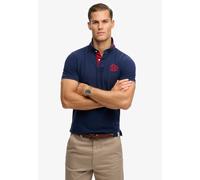 Poloshirt SUPERDRY "PIQUE MONOGRAM POLO", Herren, Gr. XL, blau (schwarzest navy, rot), Piqué, Obermaterial: 100% Baumwolle, unifarben, relaxed fit normal, Rundhals, Shirts, Baumwolle, relaxed fit (494