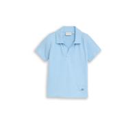 Poloshirt TOM TAILOR, Jungen, Gr. 104/110, blau (light cloudy), Web, Obermaterial: 100% Baumwolle, unifarben, normal hüftbedeckend, V-Ausschnitt, abgesteppte Kante, Shirts, Sommershirt für Boys (99764