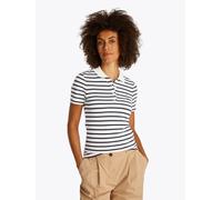Poloshirt TOMMY HILFIGER "1985 Slim Fit Pique Premium", Damen, Gr. XS (34), blau (ecru, schwarz night navy), Piqué, Obermaterial: 95% Baumwolle, 5% Elasthan, gestreift, slim fit hüftlang, Rundhals, ab