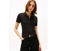 Poloshirt TOMMY HILFIGER "1985 Slim Fit Pique Premium", Damen, Gr. XXXL(46), schwarz, Piqué, Obermaterial: 96% Baumwolle, 4% Elasthan, unifarben, slim fit hüftlang, abgesteppt, Shirts, mit Logosticker