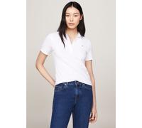 Poloshirt TOMMY HILFIGER "1985 SLIM PIQUE POLO SHORT SLEEVE", Damen, Gr. M (38), weiß (th_optic_weiß), Piqué, Obermaterial: 97% Baumwolle, 3% Elasthan, unifarben, slim fit normal, Rundhals, Shirts, mi