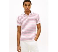 Poloshirt TOMMY HILFIGER "1985 SLIM POLO", Herren, Gr. L, weiß, medium rot, Piqué, Obermaterial: 96% Baumwolle, 4% Elasthan, Shirts, Markenstickerei, aus Baumwoll-Piqué (96094630-L) weiß, medium rot