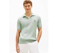 Poloshirt TOMMY HILFIGER "CABLE SHORT SLEEVE POLO", Herren, Gr. XL, minty grau, Strick, Obermaterial: 100% Baumwolle, regular fit normal, Rippbündchen, Shirts, regular fit, Zopfmuster (99879420-XL) mi