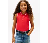 Poloshirt TOMMY HILFIGER "CLASSIC POLO SLEEVELESS", Mädchen, Gr. 12 (152), rot (rot alert), Piqué, Obermaterial: 96% Baumwolle, 4% Elasthan, unifarben mit Farbeinsatz, regular fit normal, hoch geschlo