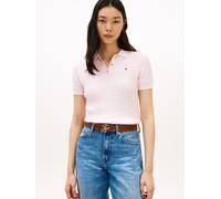 Poloshirt TOMMY HILFIGER "CO CABLE POLO-NK SS SWEATER", Damen, Gr. XS (34), light pink, Single Jersey, Obermaterial: 100% Baumwolle, unifarben, regular fit hüftbedeckend, Rundhals, Shirts, mit Zopfmus