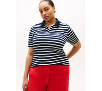 Poloshirt TOMMY HILFIGER CURVE "CRV 1985 REG PIQUE POLO SS", Damen, Gr. 50, breton stripe schwarz night, ecru, Single Jersey, Obermaterial: 96% Baumwolle, 4% Elasthan, unifarben, regular fit normal, o