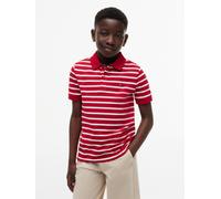 Poloshirt TOMMY HILFIGER "FLAG POLO SS", Jungen, Gr. 12 (152), rot (primary rot stripe), Single Jersey, Obermaterial: 100% Baumwolle, regular fit normal, Rundhals, eingesetzt abgesteppte Kante, Shirts
