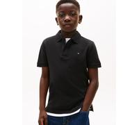 Poloshirt TOMMY HILFIGER "FLAG POLO SS", Jungen, Gr. 12 (152), schwarz, Single Jersey, Obermaterial: 100% Baumwolle, unifarben, regular fit, eingesetzt Rippbündchen, Shirts Poloshirt, mit Logostickere