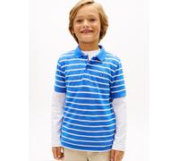 Poloshirt TOMMY HILFIGER "FLAG POLO SS", Jungen, Gr. 7 (122), empire blau stripe, Single Jersey, Obermaterial: 100% Baumwolle, gestreift, regular fit normal, Rundhals, eingesetzt abgesteppte Kante, Sh