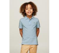 Poloshirt TOMMY HILFIGER "FLAG POLO SS", Mädchen, Gr. 6 (116), blau (breezy blau), Single Jersey, Obermaterial: 100% Baumwolle, unifarben, regular fit, eingesetzt Rippbündchen, Shirts, mit Logosticker