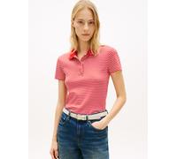 Poloshirt TOMMY HILFIGER "GOLD BUTTON SLIM SS POLO", Damen, Gr. L (42/44), rot (small brt stp fireworks, calico), Single Jersey, Obermaterial: 100% Baumwolle, gestreift, slim fit, Shirts (92134663-L)