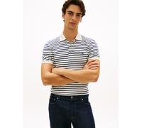 Poloshirt TOMMY HILFIGER "LIQUID COTTON REGULAR SEASONAL", Herren, Gr. S, weiß (ivory petal, carbon navy), Jersey, Obermaterial: 100% Baumwolle, normal hüftlang, Rippbündchen, Shirts, mit Logostickere