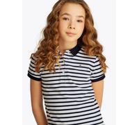 Poloshirt TOMMY HILFIGER, Mädchen, Gr. 12 (152), schwarz night navy stripes, Piqué, Obermaterial: 96% Baumwolle, 4% Elasthan, gestreift, regular fit normal, Rundhals, gewellter Abschluss, Shirts, für