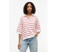 Poloshirt TOMMY HILFIGER "MULTISTP OVERSIZED SS POLO", Damen, Gr. XL (46), multi stp ecru, fire rot, Single Jersey, Obermaterial: 100% Baumwolle, gestreift, oversize normal, Rundhals, eingesetzt gerad