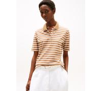 Poloshirt TOMMY HILFIGER "Regular Fit Pique Premium Polo", Damen, Gr. M (38), beige (hickory, ecru stp), Piqué, Obermaterial: 96% Baumwolle, 4% Elasthan, gestreift, regular fit hüftlang, Rundhals, abg