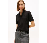 Poloshirt TOMMY HILFIGER "Regular Fit Pique Premium Polo", Damen, Gr. M (38), schwarz, Piqué, Obermaterial: 96% Baumwolle, 4% Elasthan, unifarben, regular fit hüftlang, Rundhals, abgesteppt, Shirts (9