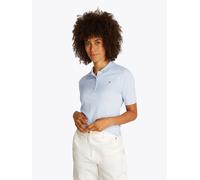 Poloshirt TOMMY HILFIGER "Regular Fit Pique Premium Polo", Damen, Gr. XXXL(46), blau (breezy blau), Piqué, Obermaterial: 95% Baumwolle, 5% Elasthan, unifarben, regular fit hüftlang, Rundhals, abgestep