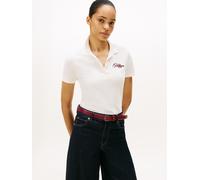 Poloshirt TOMMY HILFIGER "SCRIPT SLIM SS POLO", Damen, Gr. XL (42), ivory silk, Single Jersey, Obermaterial: 96% Baumwolle, 4% Elasthan, unifarben, slim fit, Shirts (95225750-XL) ivory silk