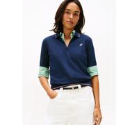 Poloshirt TOMMY HILFIGER "TH SCRIPT LYOCELL ZIP SS POLO", Damen, Gr. XXL (44), schwarz night navy, Single Jersey, Obermaterial: 65% Lyocell, 32% Baumwolle, 3% Elasthan, unifarben, regular fit, Shirts