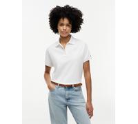 Poloshirt TOMMY HILFIGER "TH SCRIPT MODERN SS POLO", Damen, Gr. M (40), ecru, Single Jersey, Obermaterial: 96% Baumwolle, 4% Elasthan, unifarben, regular fit normal, Rundhals, eingesetzt gerader Absch