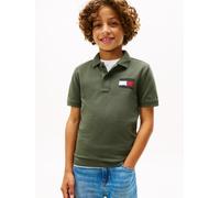 Poloshirt TOMMY HILFIGER "TOMMY FLAG POLO SS", Jungen, Gr. 14 (164), grün (pewter grün), Single Jersey, Obermaterial: 100% Baumwolle, unifarben, regular fit normal, Rundhals, eingesetzt angesetztes Bü
