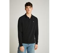 Tommy Jeans Herren Poloshirt Langarm Slim Placket aus Baumwolle, Schwarz (Black), S