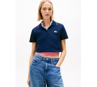 Poloshirt TOMMY JEANS "TJW CRP BADGE SHORT SLEEVE POLO", Damen, Gr. XL (42), schwarz night navy 1, Piqué, Obermaterial: 97% Baumwolle, 3% Elasthan, unifarben, gerade taillenlang, V-Ausschnitt, abgeste