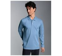 Poloshirt TRIGEMA "TRIGEMA Langarm Poloshirt mit Armbündchen", Herren, Gr. M, blau (horizont), 100% Baumwolle, Basic, Shirts (74384557-M) horizont