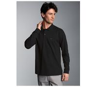 Poloshirt TRIGEMA "TRIGEMA Langarm Poloshirt mit Armbündchen", Herren, Gr. M, schwarz, Piqué, 100% Baumwolle, Basic, ohne Ausschnitt, Shirts (11244126-M) schwarz